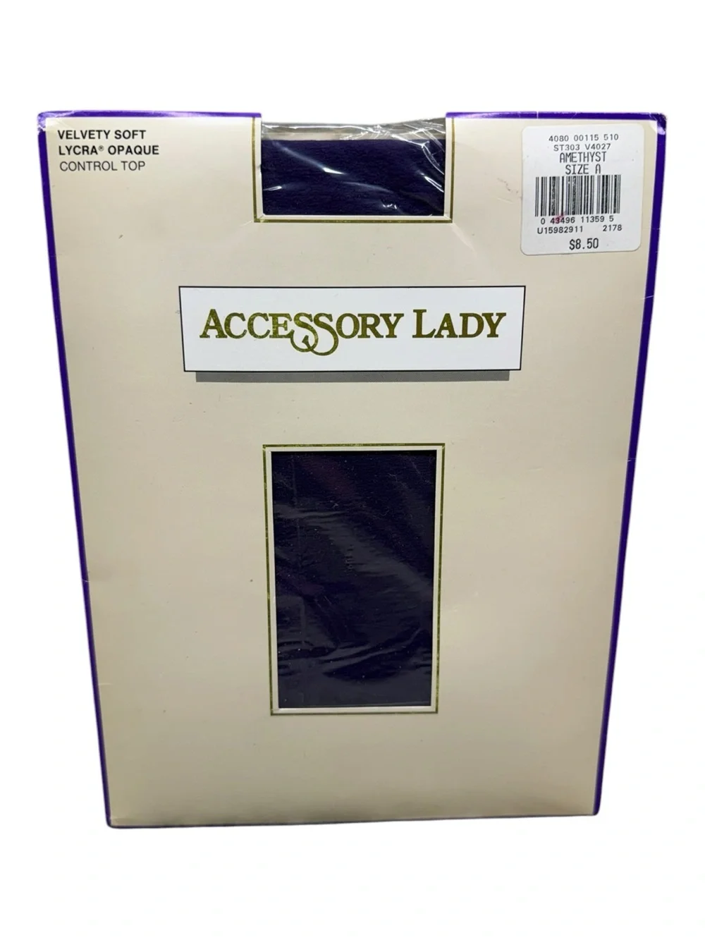 Vintage Accessory Lady Velvety Soft Opaque Control Top Pantyhose Amethyst Size B
